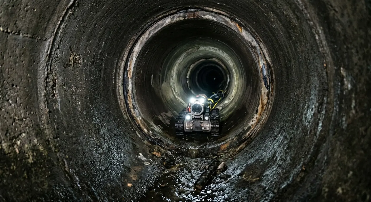 Robotic sewer camera inspecting pipe interior for Drain Snake Service in Delanco