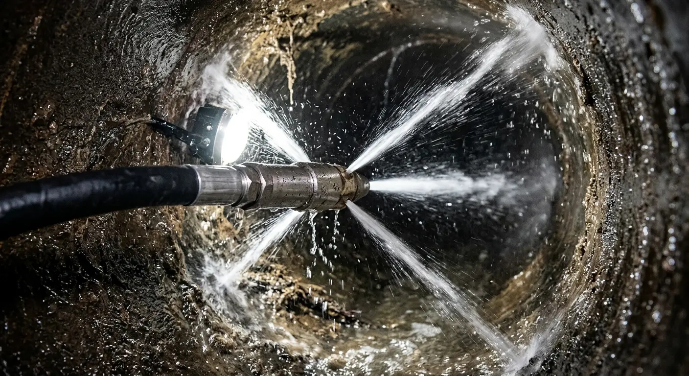 High-pressure hydro jetting nozzle cleaning sewer pipe for Sewer Cleanout in Delanco